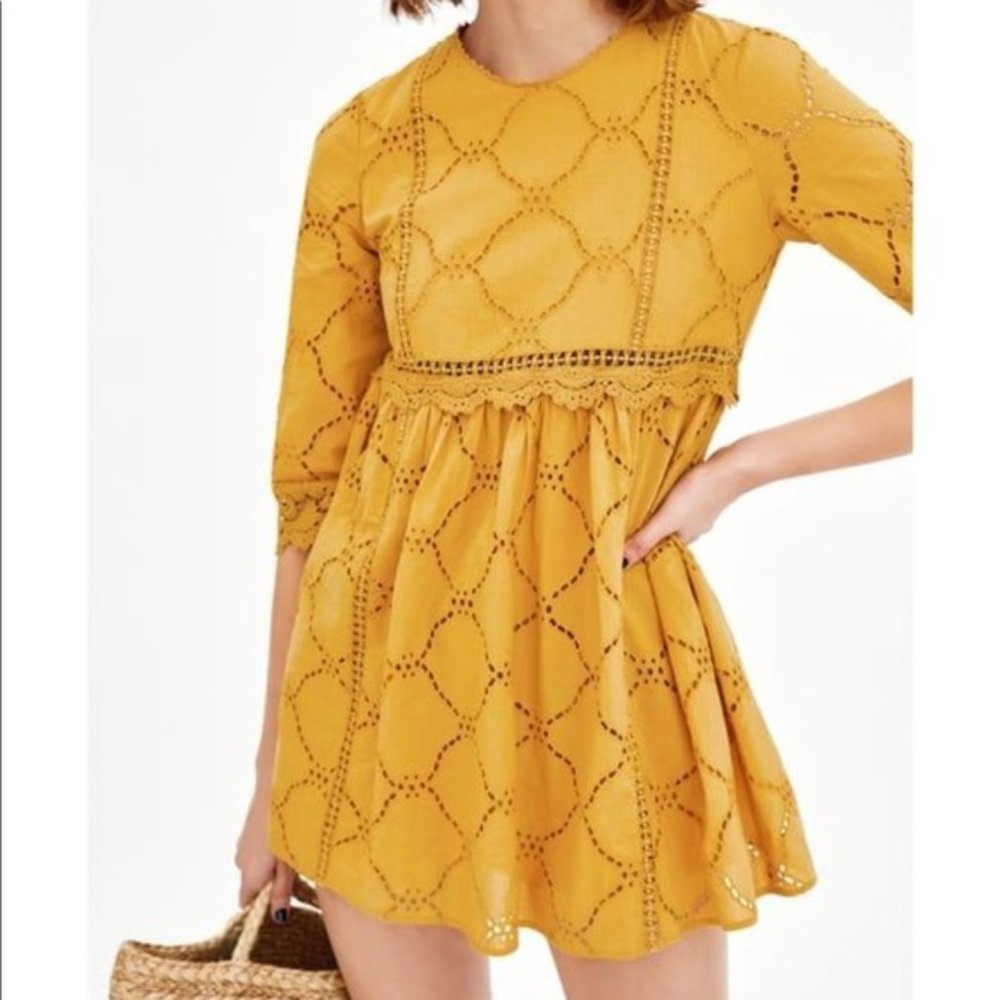 Zara TRF Yellow Eyelet Dress Romper L